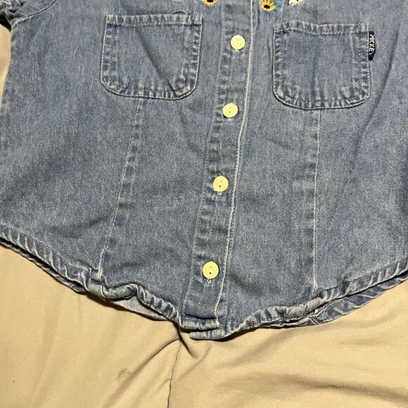 Vintage Disney Mickeys For Kids Embroidered Shirt Chambray Top Girls Medium 8/10 - Picture 3 of 11
